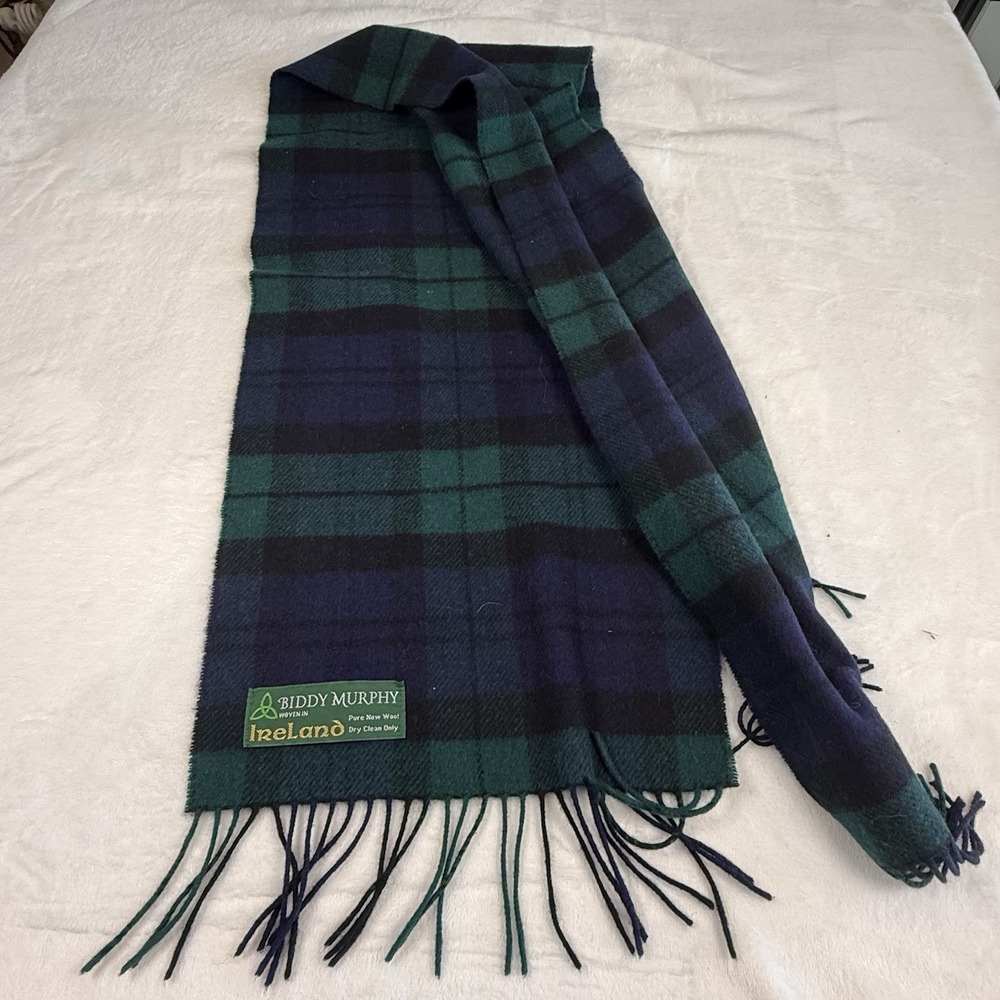 Biddy Murphy Ireland Pure New Wool Scarf Black Watch Tartan Plaid 12x58